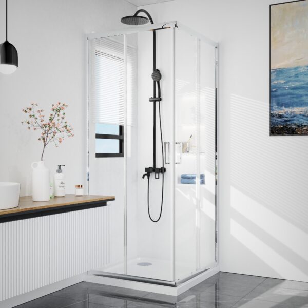 BOX DOCCIA ANGOLARE 80X80 CROMO TRASPARENTE